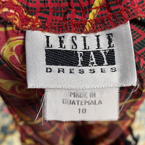 Vintage 80s Pleated Midi Skirt French Horns Mixed Print Pull on Maroon Green S - Picture 6 of 8